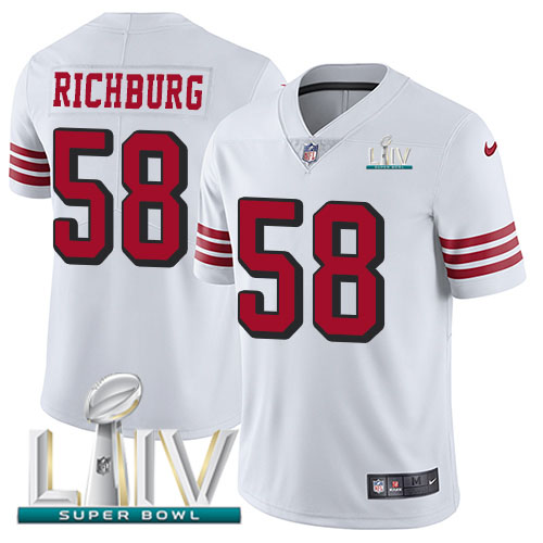 San Francisco 49ers Nike #58 Weston Richburg White Super Bowl LIV 2020 Rush Youth Stitched NFL Vapor Untouchable Limited Jersey